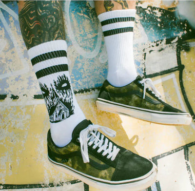 Socks inspired by skate, rock, and gaming culture
