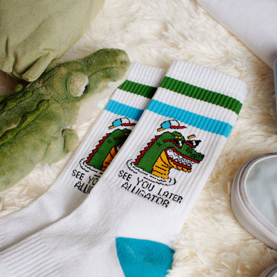 see you later alligator funny message socks original designs