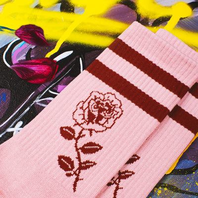 pink rose socks crew size classic american socks tattoo design
